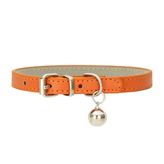 Leather Dog Collar with Bell Safety