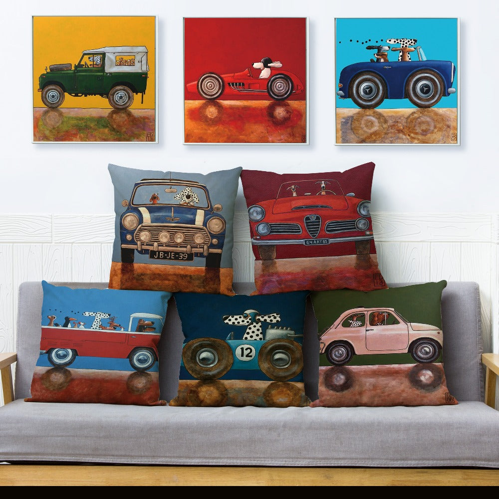 Classic Cars Driving Dalmatian Pillow Case