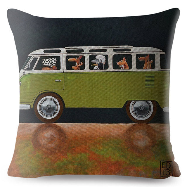 Classic Cars Driving Dalmatian Pillow Case