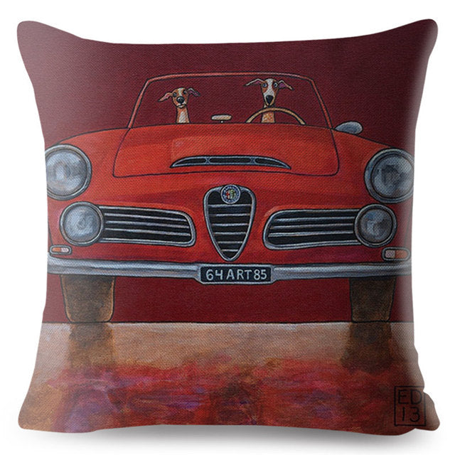 Classic Cars Driving Dalmatian Pillow Case