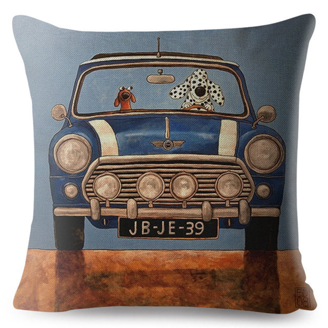 Classic Cars Driving Dalmatian Pillow Case