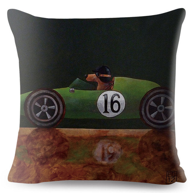 Classic Cars Driving Dalmatian Pillow Case