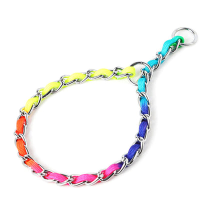 Rainbow Dog Collar Lead Set Sturdy Stainless Steel