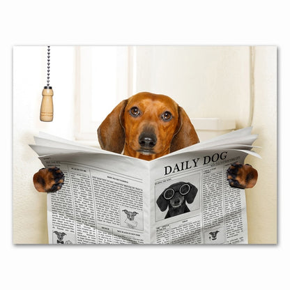 Dog Reading Newspaper Toilet Wall Art