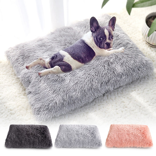 Long Plush Dog Bed Pet Cushion Blanket Soft Fleece - Dog Bed Supplies