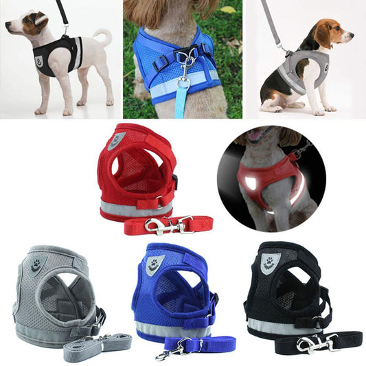 Dog Harness And Leash Adjustable Reflective Vest