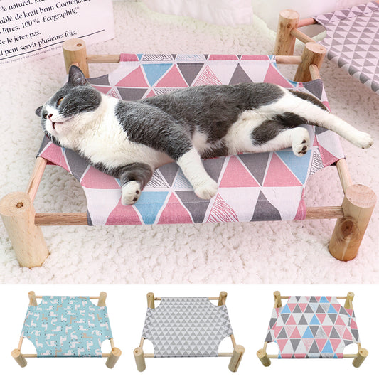 Hammock Bed Wood Canvas Lounge Bed For Small Dogs