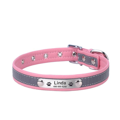 Leather Reflective Cat Collar Engraved