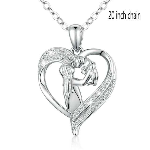 Sterling Silver girl and dog Pendant heart
