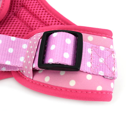 Dog Collar Pink Dot Harness With Poop Bag