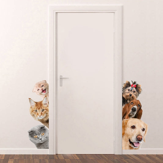 Funny 3D Cat Dog Door wall sticker