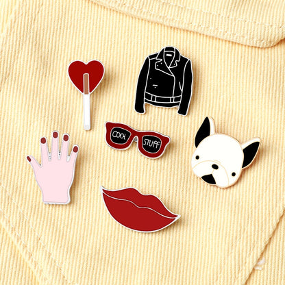 Badge Icons Red Lips Hand Sunglasses