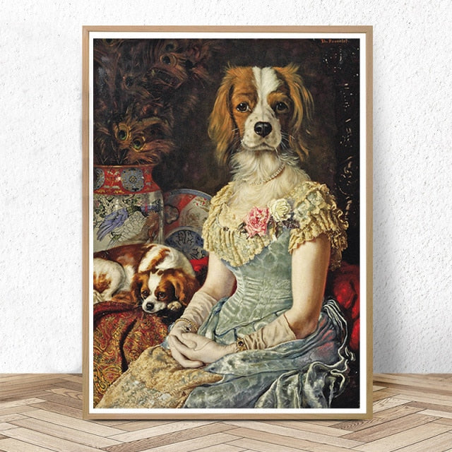 Retro Nostalgia Poster Dog Animal Lady Canvas