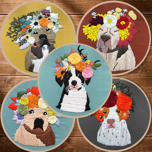 Dog Pattern Embroidery Kit with Hoop Sewing Art