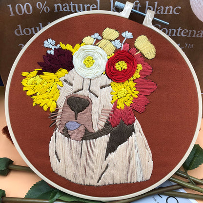 Dog Pattern Embroidery Kit with Hoop Sewing Art