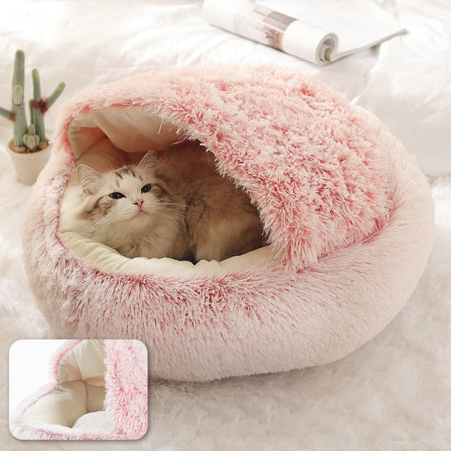Cave Bed Hooded Donut Cozy Soft Plush Dog Bed