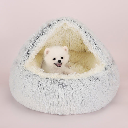 House Long Plush Dog Bed Donut Cave Cuddler - Dog Bed Supplies