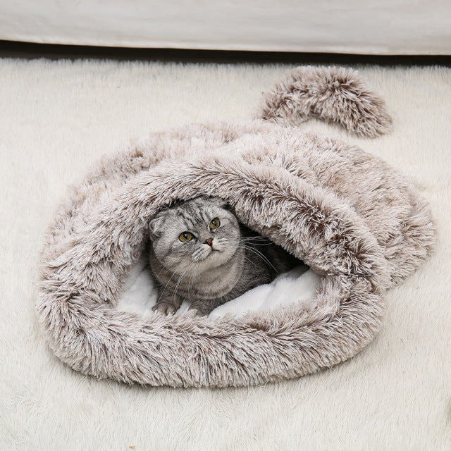 Winter Long Plush Pet Cat Beds Round Cushion