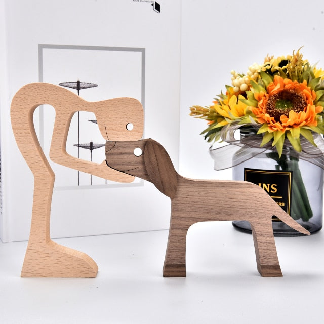 Wood Dog Carving Decoration Figurines