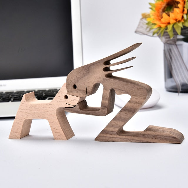 Wood Dog Carving Decoration Figurines