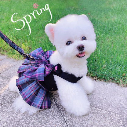 Pet Summer Dress With Harness Leash