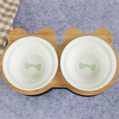 Bamboo Shelf Feeding and Drinking Bowls for Dogs