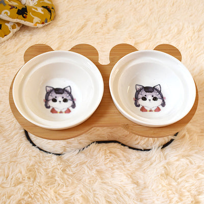 Bamboo Shelf Feeding and Drinking Bowls for Dogs