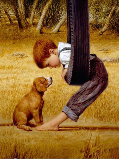 Diamond Painting Little Boy And Dog