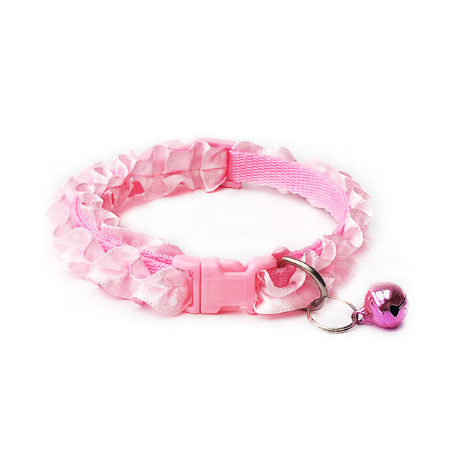 Useful Dog Strap Buckle Lace Collar With Bell