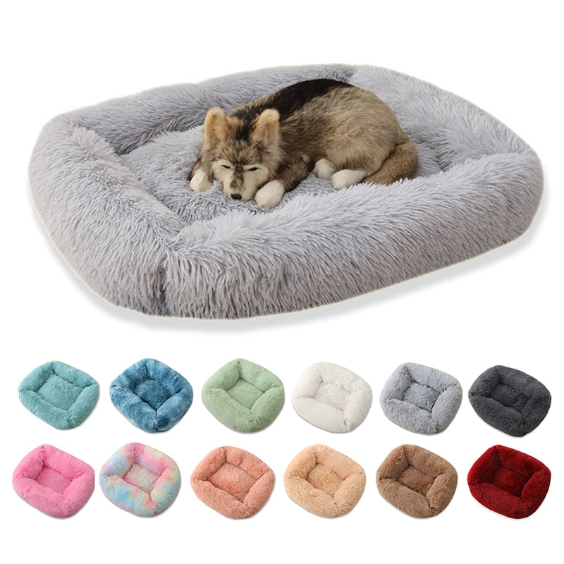 Square Dog Beds Long Plush Solid Color Pet Beds - Dog Bed Supplies