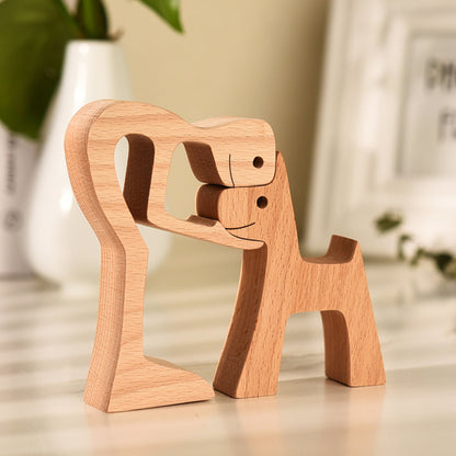Wooden Craft Figurines Dog Ornament Home Decor