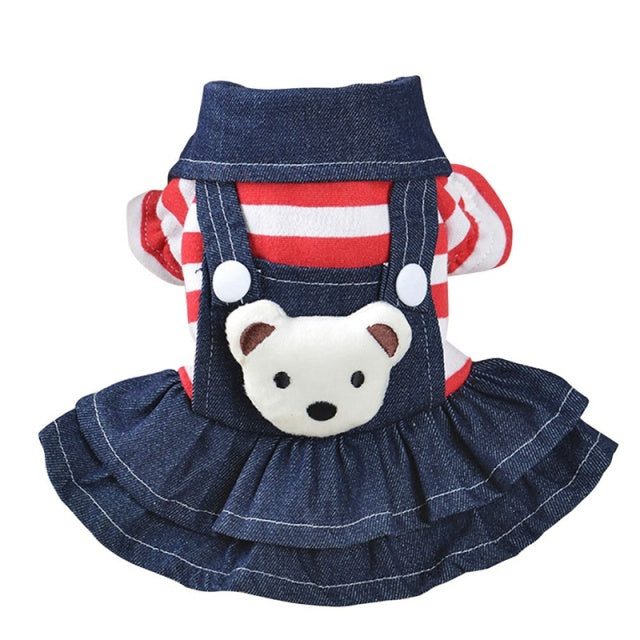 Striped Bear Denim Dog Dress