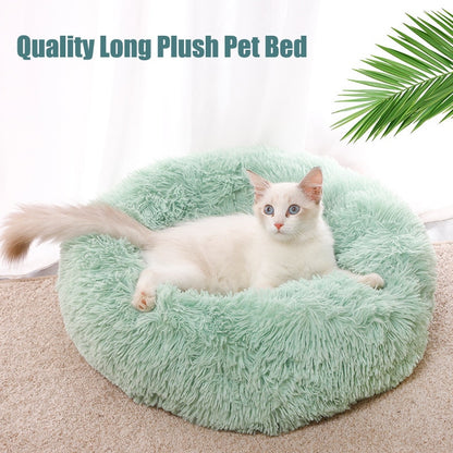 Long Plush Pet Bed Round Sofa Dog Mat House