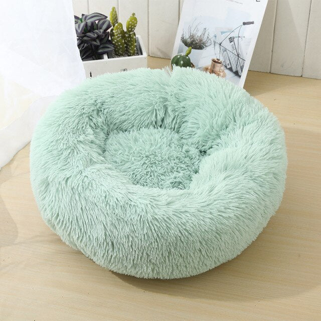 Long Plush Pet Bed Round Sofa Dog Mat House