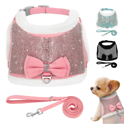 Bling Rhinestones Harness With Bowtie