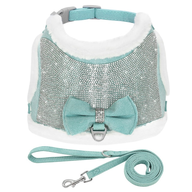 Bling Rhinestones Harness With Bowtie