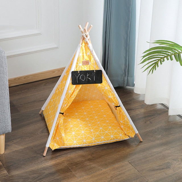Pet Tent House Cat Bed Portable Teepee Thick Cushion