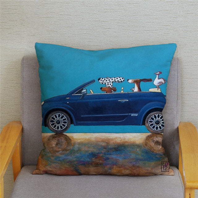 Cute Cartoon Driving Dalmatian Pillow Case