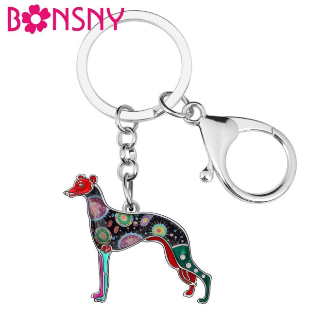 Enamel Metal Whippet Dog Key Chains