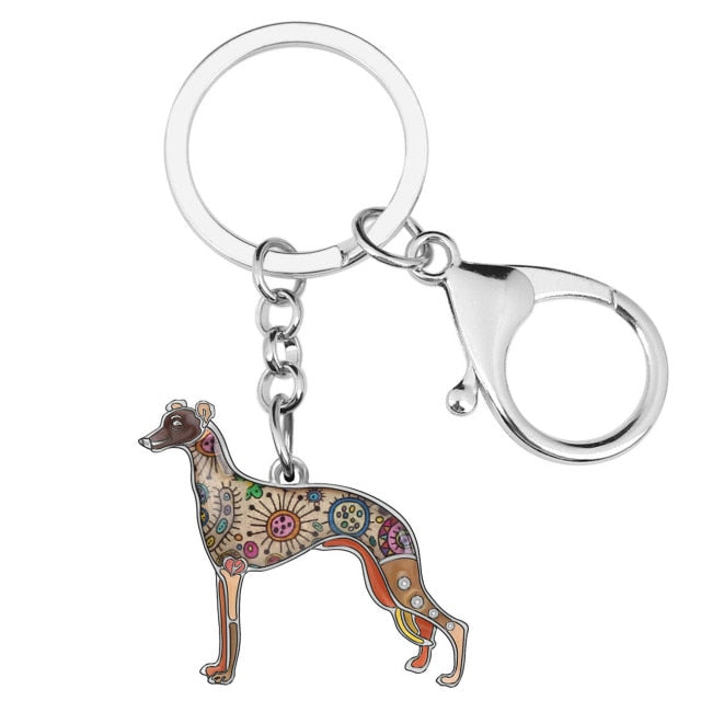 Enamel Metal Whippet Dog Key Chains