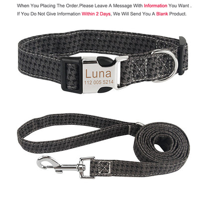 Bohemia Engraved Dog Collar Leash Set
