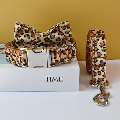 Leopard Print Bow Tie Dog Collar