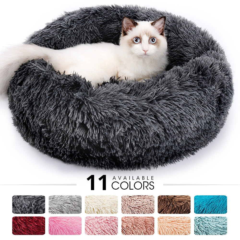 Round Long Plush Pet Bed House Soft Sofa Cushion - Dog Bed Supplies