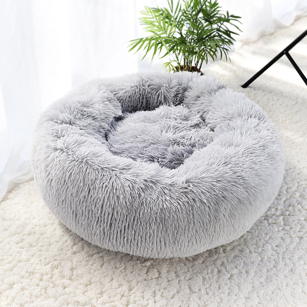 Fluffy Long Plush Pet Dog Bed Donut Claming Dog - Dog Bed Supplies