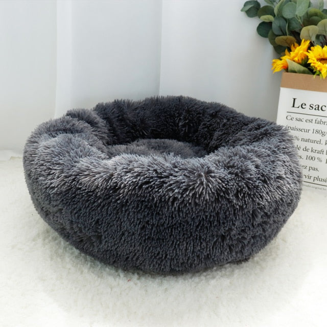 Fluffy Long Plush Pet Dog Bed Donut Claming Dog - Dog Bed Supplies