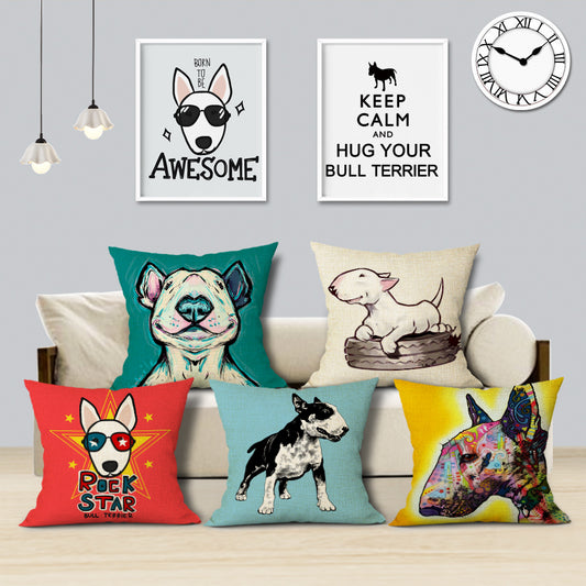 Bull Terrier Cushion Dog Printed Linen Pillowcase