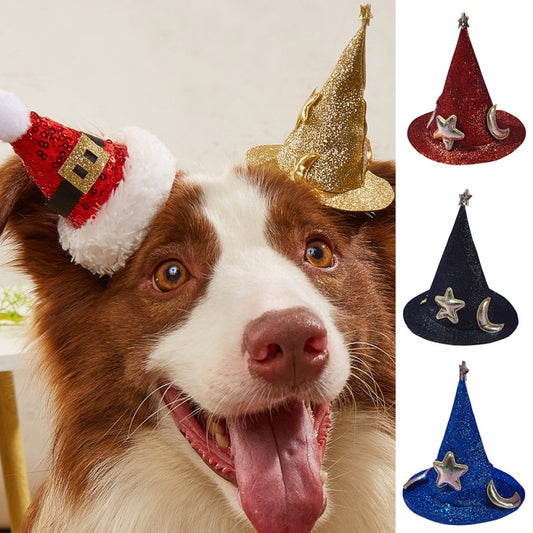 Plaid Dog Christmas Hat Santa Cap