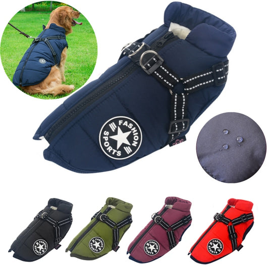 Dog Jacket With Harness Winter Warm Dog Clothes