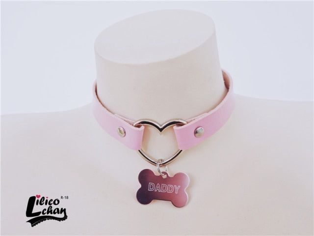 Pink Girls Dog Bone Shape Choker Necklaces