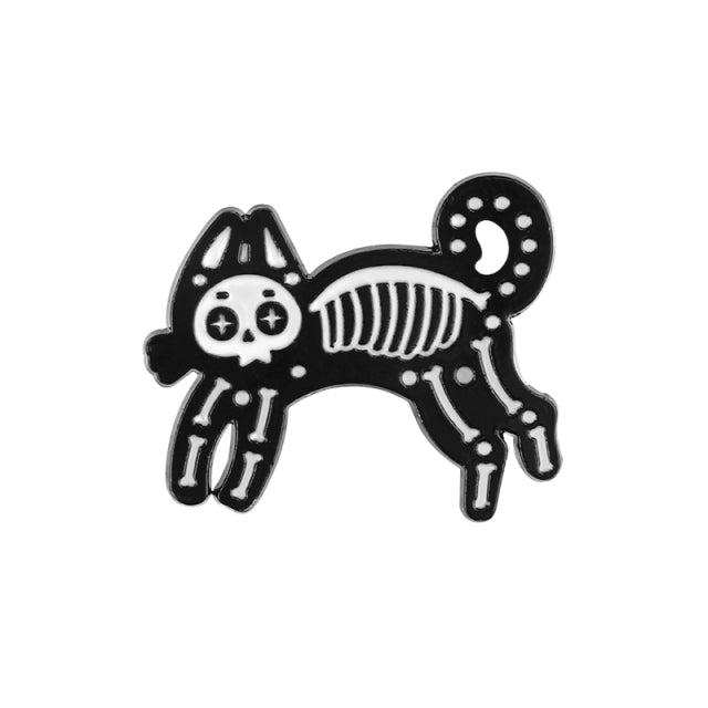 Dog Skull Pins Punk Gothic Dark Badges Black White